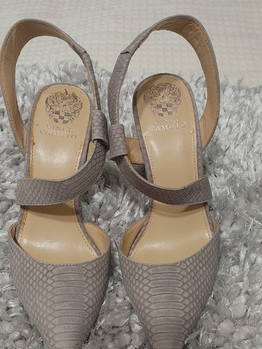Vince Camuto Taupe Textured Pointed-Toe Slingback Heels